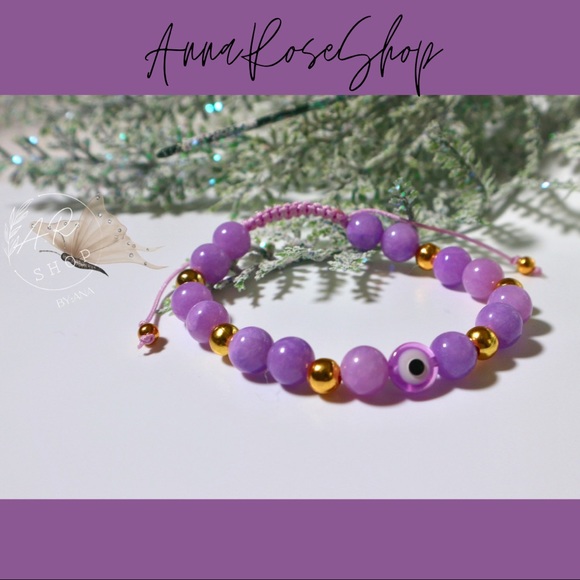 Purple evil eye  bracelet glass bead - Picture 3 of 3